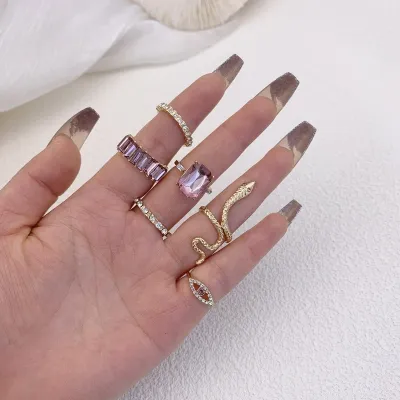 Butterfly Pink Snake Finger Ring Set (6 Pcs)
